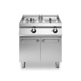 Professional Double Well Electric Fryer on Cabinet 13+13L Stainless Steel with Italian modular design.