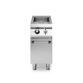 Professional Electric Pasta Cooker 40L Stainless Steel on cabinet with industrial Italian design.
