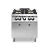 Professional 4-Burner Gas Range with Integrated 8 kW Static Gas Oven, 44 kW High-Output Modular Italian Stainless Steel Design.