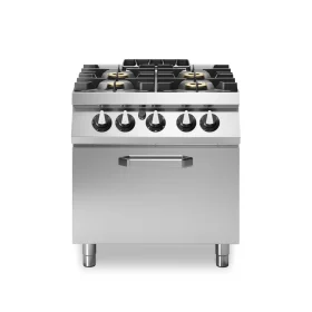 Professional 4-Burner Gas Range with Integrated Static Gas Oven, 29.5 kW High-Performance Modular Stainless Steel Design.