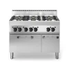 High-capacity 30.8 kW gas range featuring six powerful burners and a spacious electric oven for versatile commercial cooking.
