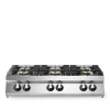 Professional 6-Burner Gas Range Top, 33.5 kW Stainless Steel Tabletop Modular Design.