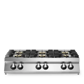 Professional 6-Burner Gas Range Top, 33.5 kW Stainless Steel Tabletop Modular Design.