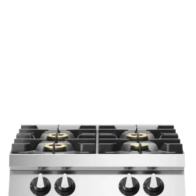 Professional 4-Burner Gas Range Top, 21.5 kW Stainless Steel Modular Tabletop Design.