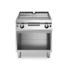 Modular Italian-made stainless steel smooth top gas griddle with open cabinet base, 6 kW.